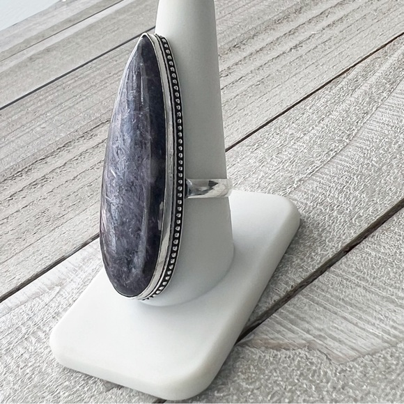 Charoite Long Chunky Ring Size 9.5 Sterling Silver 925 New - Picture 6 of 11
